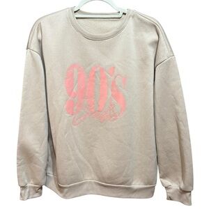 90’s Babe Graphic Sweatshirt Beige Pink Retro‎ Pullover Sz L Y2K Cozy Oversized